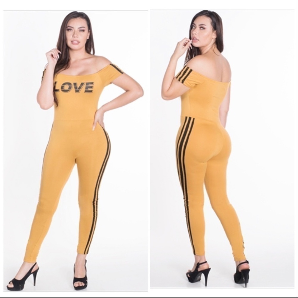 Off the shoulder gold bodycon jumpsuit